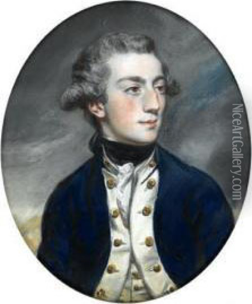 Naval Portrait: White Waistcoat, Brass Buttons Oil Painting - Daniel Gardner