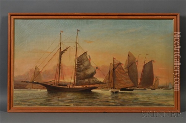 Sunset With Vessels At Newport Oil Painting - John Amory Codman