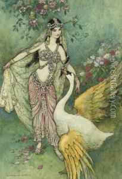 Leda And The Swan Oil Painting - Warwick Goble