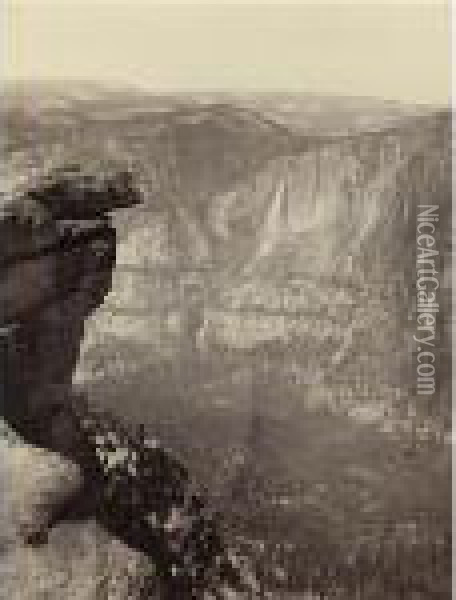 Yosemite Falls From Glacier Point Oil Painting - Carleton E. Watkins