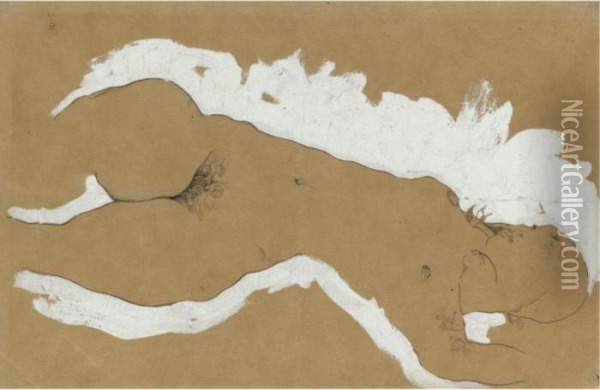 Madchenakt Mit Weisser Umrandung (female Nude With Whiteborder) Oil Painting - Egon Schiele