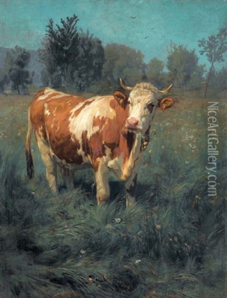 Kuh Auf Der Wiese Oil Painting - Johann Rudolf Koller