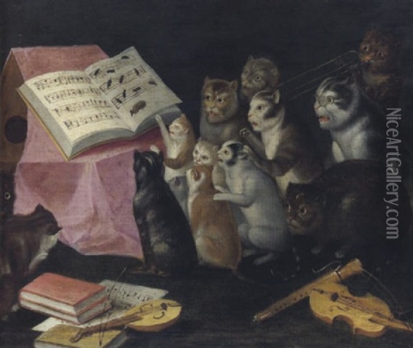 Katzenkonzert Oil Painting - Ferdinand van Kessel