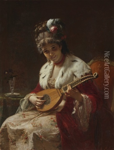 The Cittern Oil Painting - Angelo Ribossi
