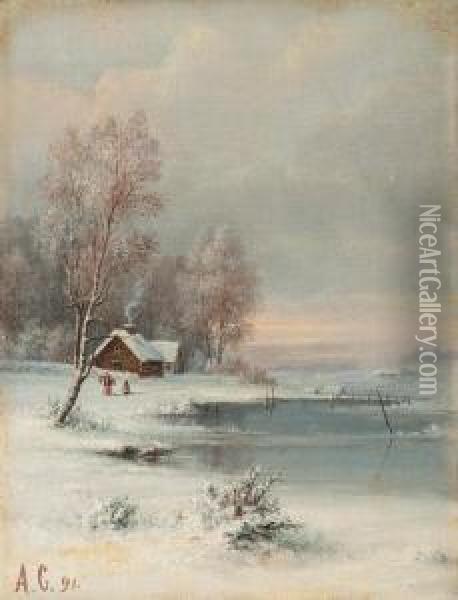 Coast During Winter Oil Painting - Alexei Kondratyevich Savrasov