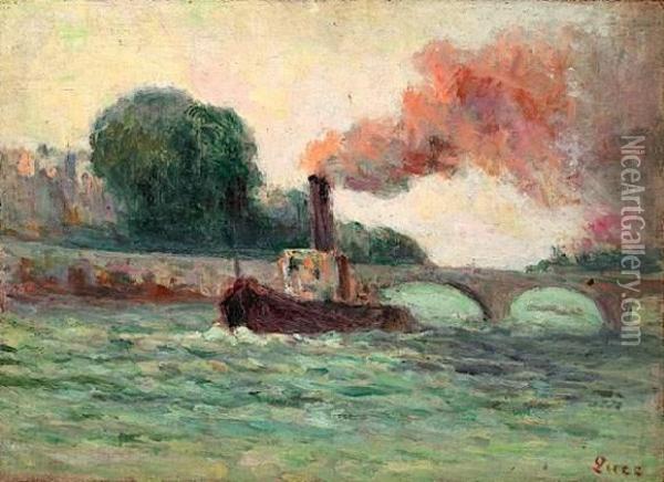 Paris, Remorqueur Sur La Seine, Circa 1930 Oil Painting - Maximilien Luce