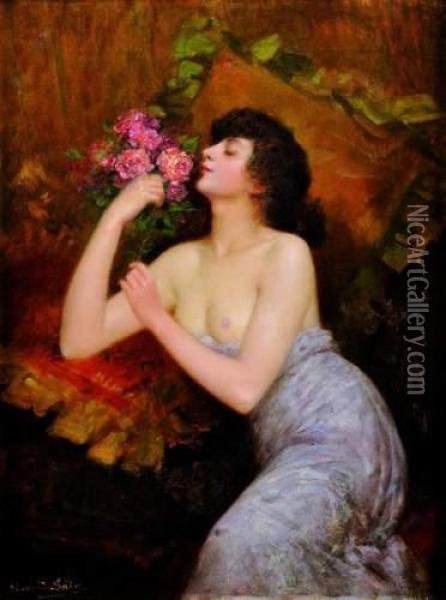 Jeune Femme Tenant Un Bouquet De Fleurs Oil Painting - Edouard Alexandre Sain