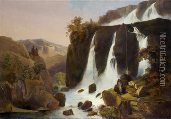 Les Cascades De Tivoli Oil Painting - Edouard Francois Bertin