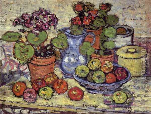 Cinerarias And Fruit Oil Painting - Maurice Brazil Prendergast
