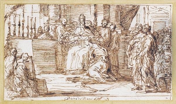 Saint Clement Giving The Veil To Flaviadomitilla Oil Painting - Pietro Antonio De Pietri