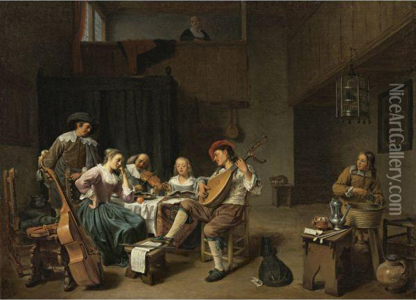 Musical Company Oil Painting - Hendrick Maertensz. Sorch (see Sorgh)