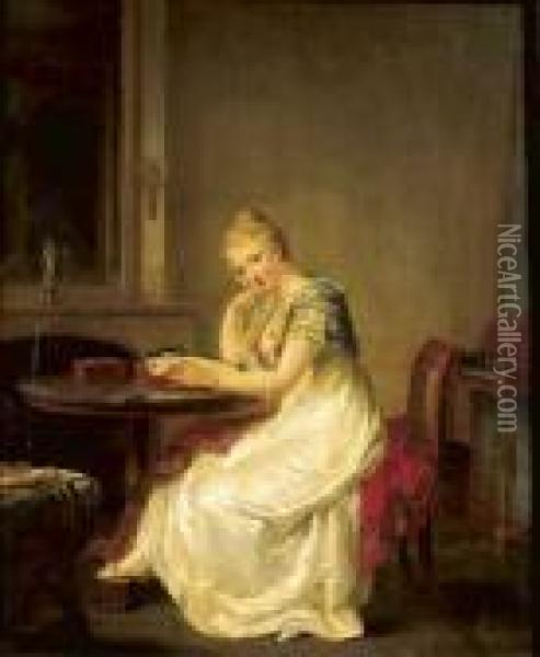 Portrait D'une Jeune Femme Ecrivant Une Lettre Oil Painting - Henri Nicolas Van Gorp
