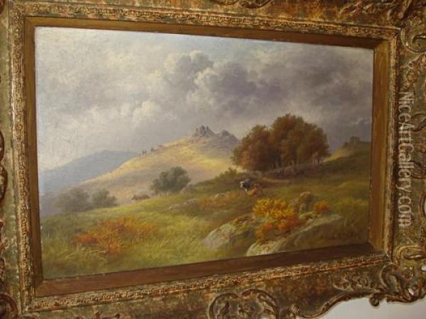 Cattle Before A Moorland Tor Oil Painting - Charles Edward Ii Brittan
