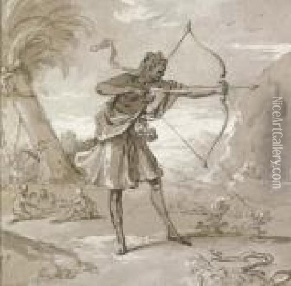 A Female Archer In A Landscape, A Snake To The Right Oil Painting - Jean-Baptiste Oudry