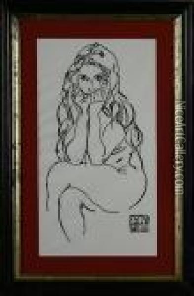Sitzender, Weiblicher Akt Oil Painting - Egon Schiele
