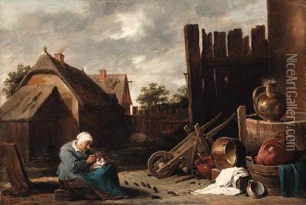 Signed '.d.teniers.f' Oil Painting - David The Younger Teniers