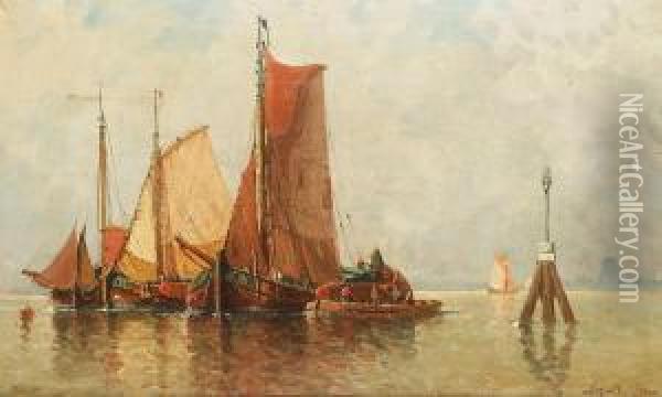 Marine With Fishing Boats Oil Painting - Auguste Henri Musin