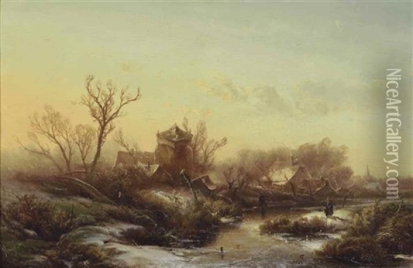 A Quiet Morning On The Ice Oil Painting - Pieter Lodewijk Francisco Kluyver