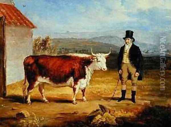 Mr James Hodges and his Two Year-Old Hereford Heifer 1843 Oil Painting - James Flewitt Mullock