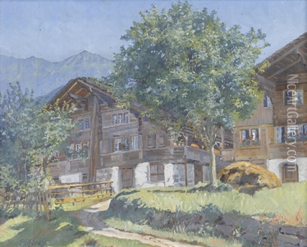 Bauernhauser In Leissigen Oil Painting - Paul Schuerch