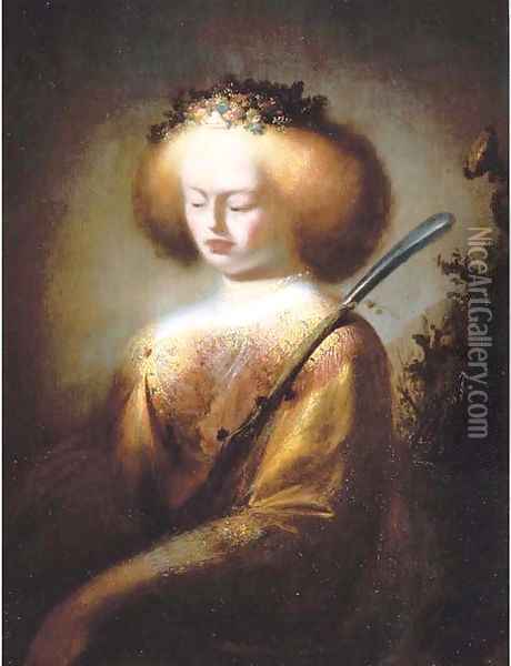 A shepherdess holding a staff Oil Painting - Isaac de Jouderville