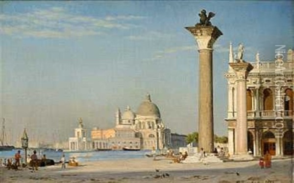 Piazzetta Med S. Maria Della Salute I Venezia Oil Painting - Peter Kornbeck