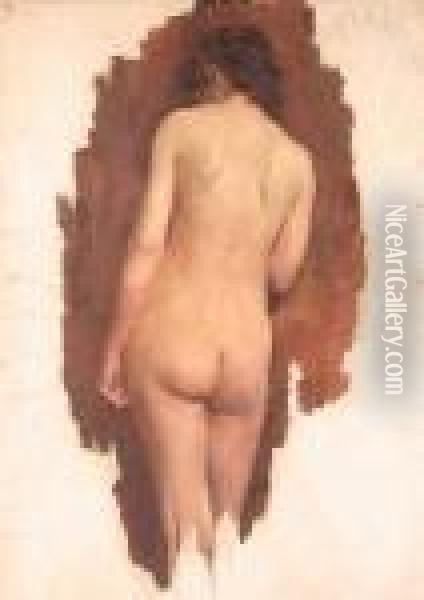 Three Quarter Length Study Of A Female Nude From Behind,t Oil Painting - John William Whiteley