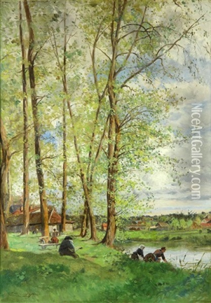 Les Lavandieres Oil Painting - Edmond Charles Joseph Yon