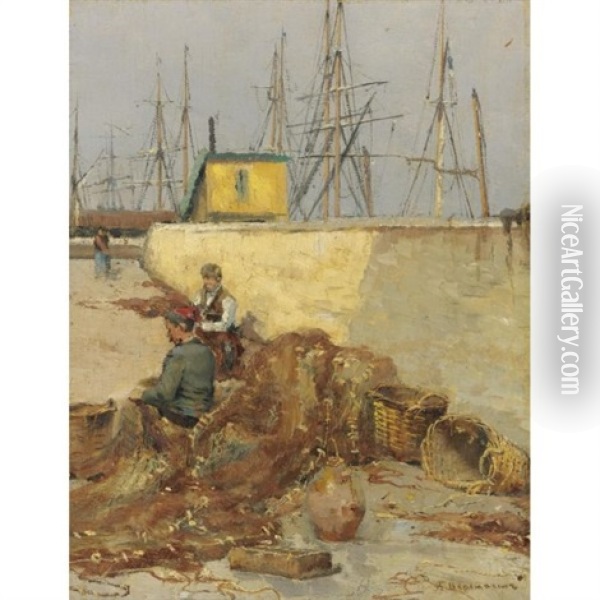 Fisherman In Port Oil Painting - Vasili Petrovich Vereshchagin