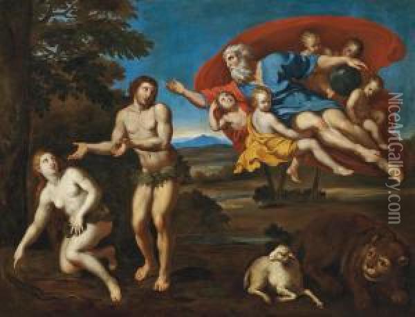 The Expulsion Of Adam And Eve From The Garden Of Eden Oil Painting - Domenico Zampieri (Domenichino)