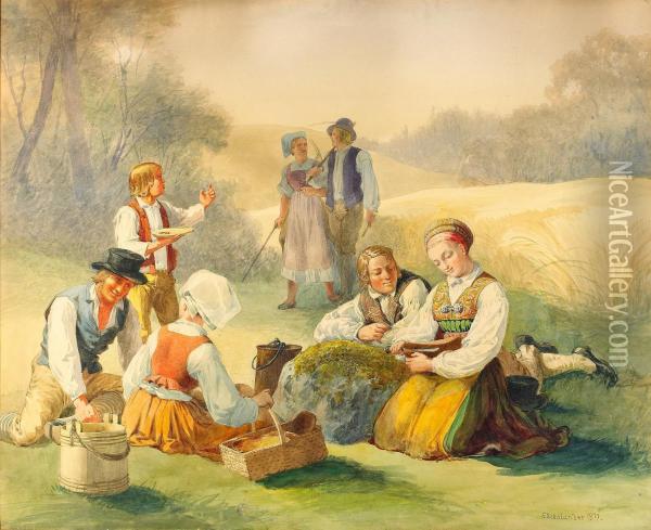 Rastande Skordefolk Oil Painting - Fredrik Wilhelm Scholander
