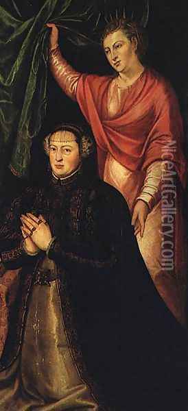 Portrait of Queen Catherine of Austria c. 1550 Oil Painting - Cristovano Lopes
