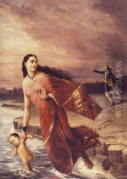 Shantanu and Ganga Oil Painting - Raja Ravi Varma