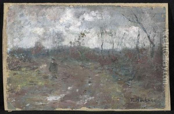 Landschaft Mit Mann. Oil Painting - Rudolf Hockner