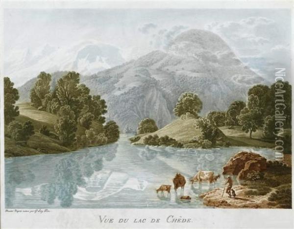 Vue Du Lac De Chede Oil Painting - Mathias Gabriel Lory