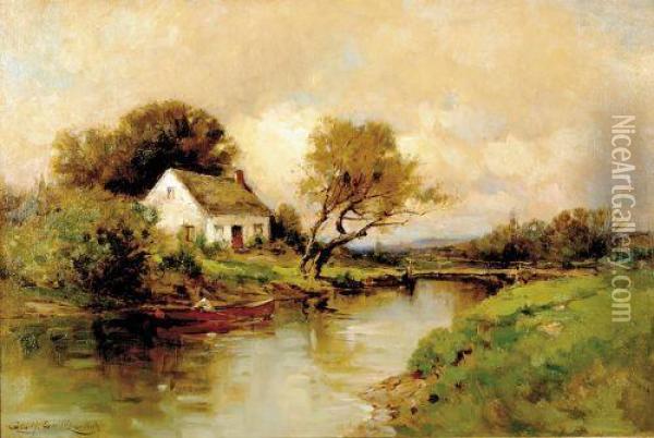 Home By The River Oil Painting - George Hart Hughes