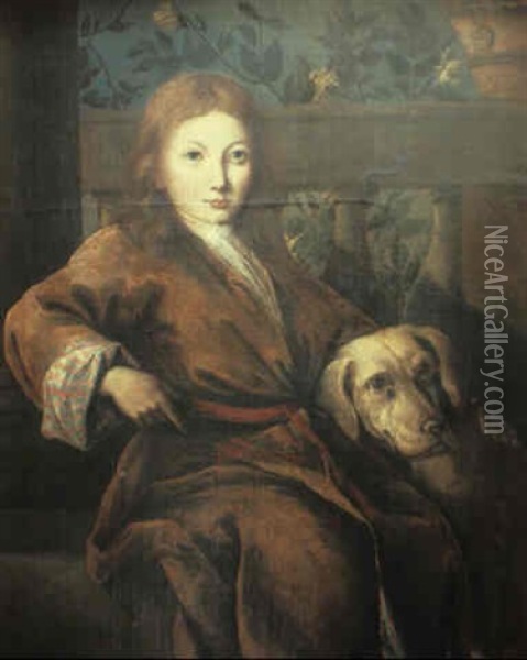 Portrait Of A Young Man Seated With His Dog Oil Painting - Jean-Baptiste Santerre