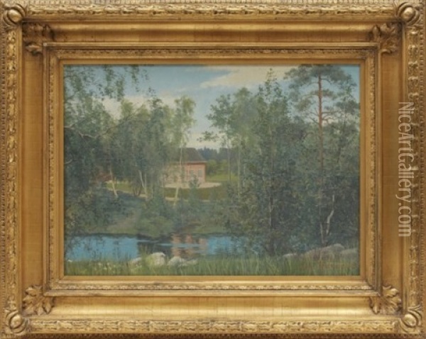 Hus Vid Vattendrag Oil Painting - Alfred Thoerne