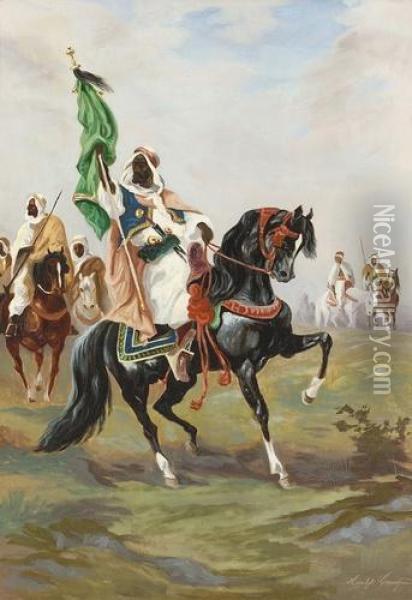 Szene Mit Berittenen Orientalischen Kriegern. Oil Painting - Hippolyte Grandjean