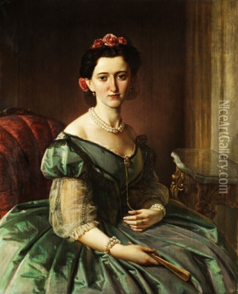 Dreiviertelbildnis Der Olga Charlotte Maria Grafin Zu Somls Und Tecklenburg Zu Sachsenfeld Oil Painting - Eduard Robert Bary