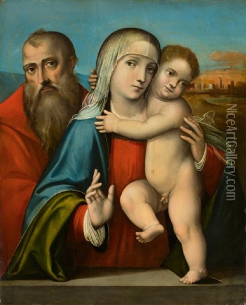 The Holy Family In Front Of A City Oil Painting - Giacomo Francia