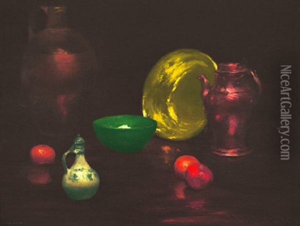 Still Life With Vessels And Fruit Oil Painting - William Merritt Chase