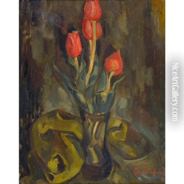 Stillleben Mit Tulpen Oil Painting - Johann Robert Schuerch