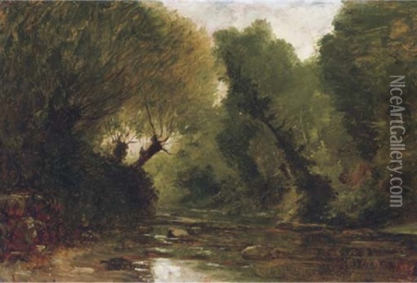 A Forest Stream (study) Oil Painting - Gustave Eugene Castan