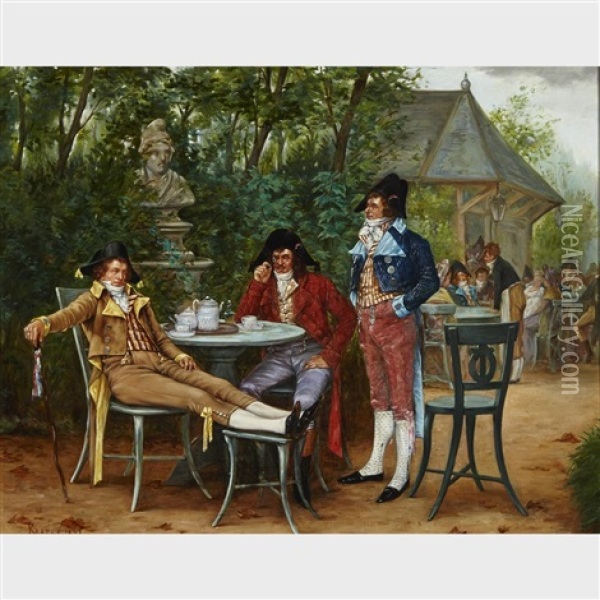 Three Officers At A Tea Party Oil Painting - Charles Louis Kratke