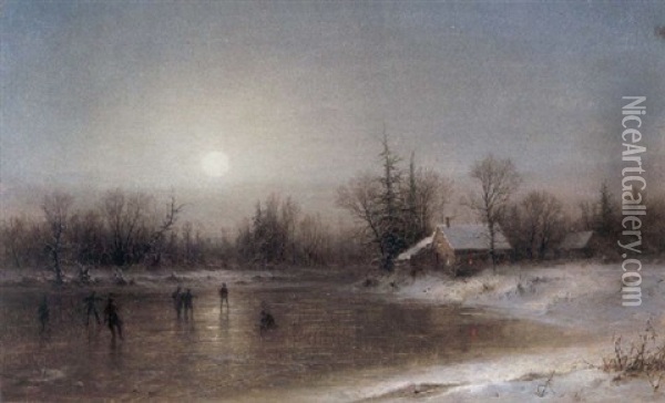 Moonlight Skaters Oil Painting - George Henry Boughton