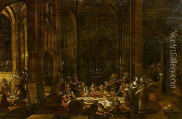Temple Interior With Rich Sacrificial Offerings To The God Baal Oil Painting - Hendrick van, the Younger Steenwyck