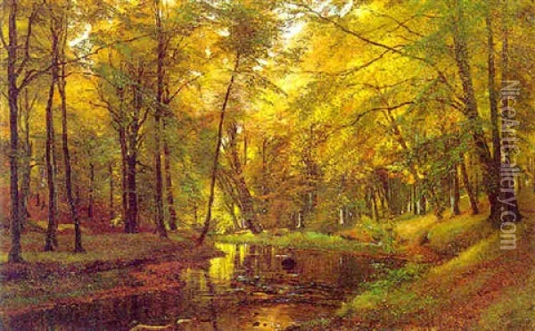 A Forest Stream Oil Painting - Carl Frederik Peder Aagaard