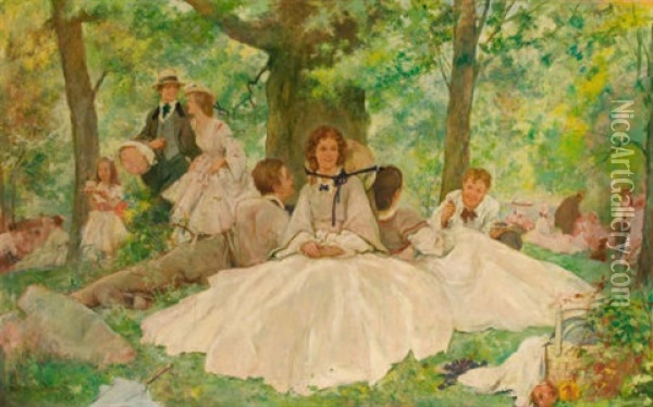 A Summer Picnic Oil Painting - Thomas Fogarty