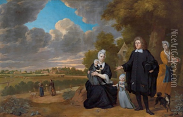 Familienportrait Vor Einem Anwesen In Den Dunen Mit Blick Auf Den Egmondt-an-zee Oil Painting - Herman Mijnerts Doncker